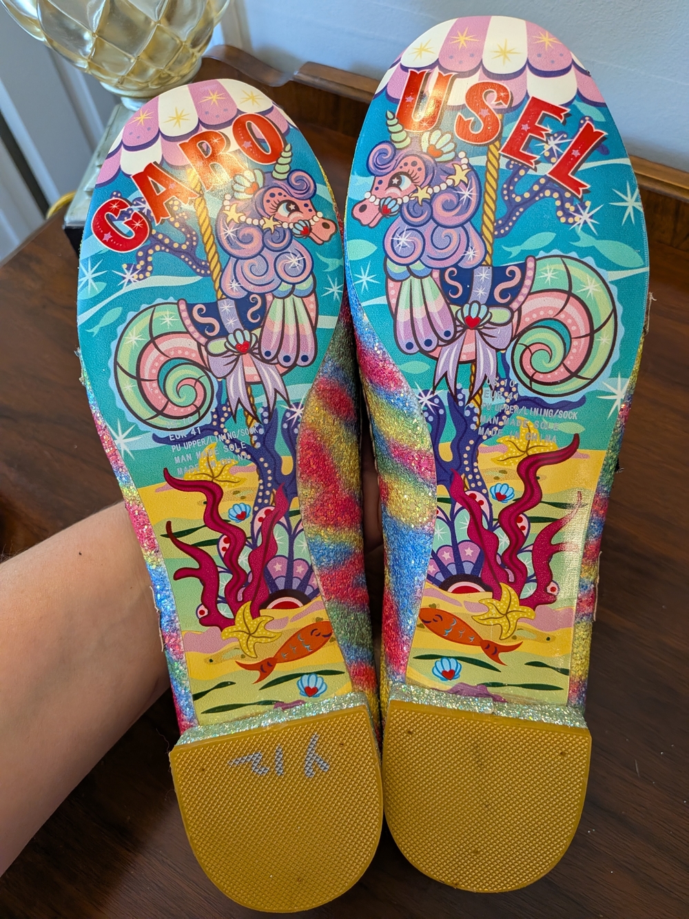 Irregular Choice Rainbow Glitter Unicorn Loafers - Pink Trim - Picture 4 of 10